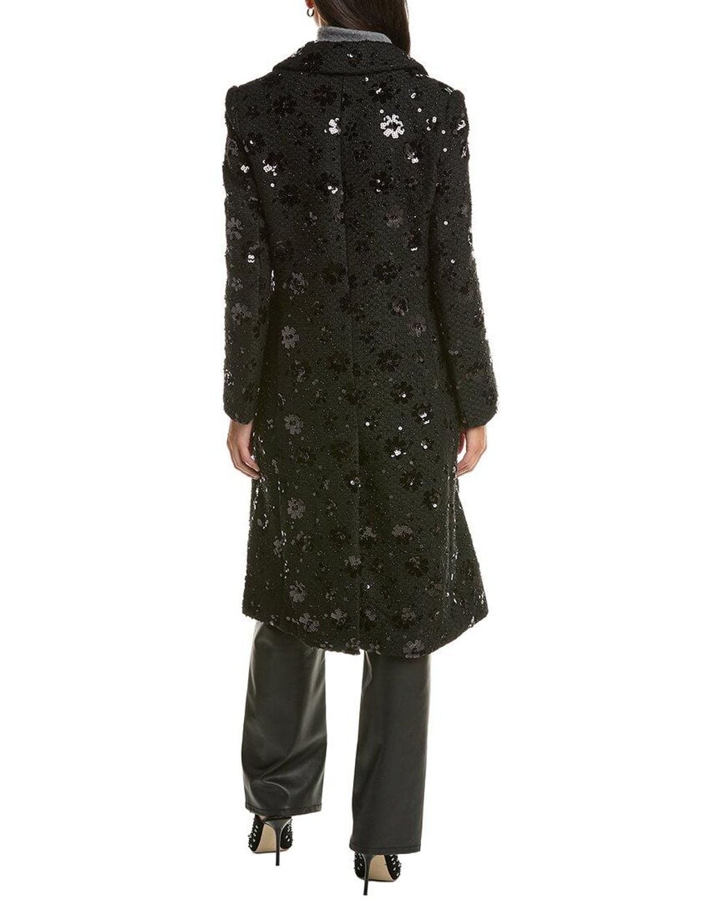 Cece Black Sequin Embroidered Coat