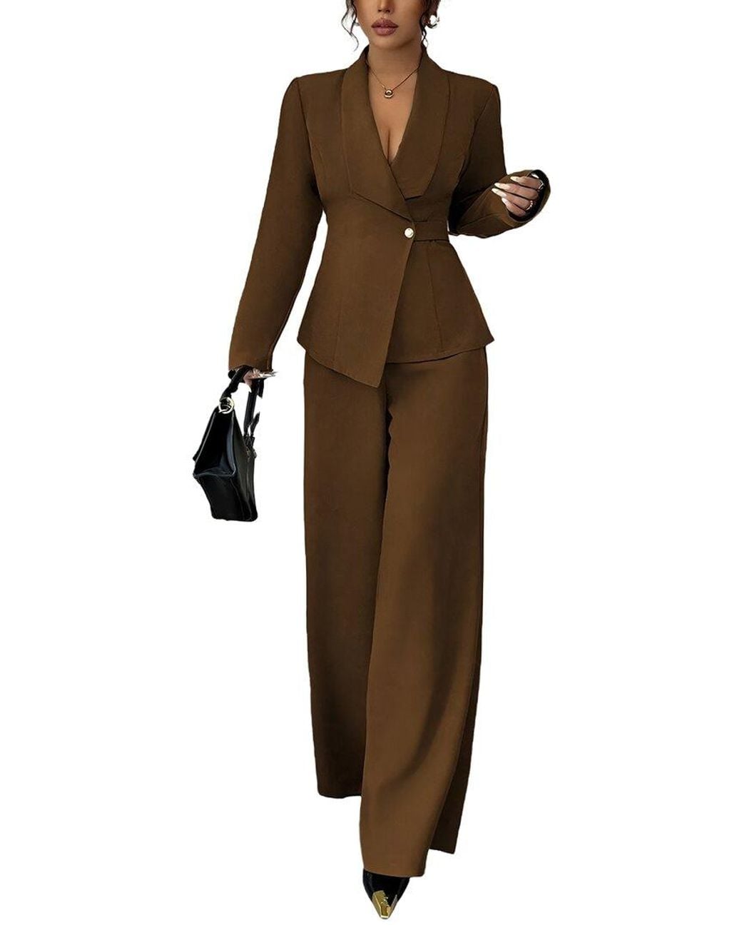 Amanda Royal Brown 2Pc Blazer & Pant Set