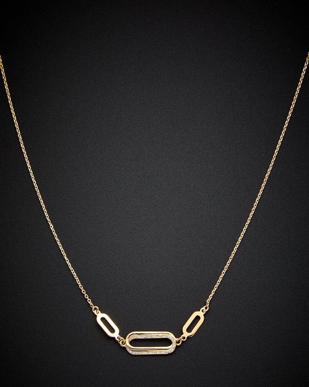 Italian Gold Black 14k Italian Two-tone Gold Graduated Oval Pendant Necklace