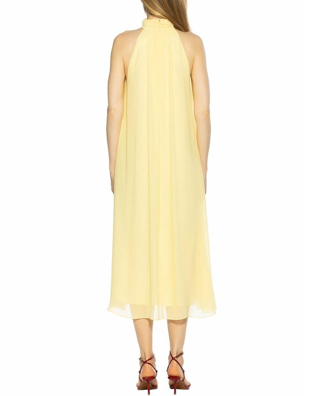 Alexia Admor Yellow Suri Mock Neck Halter Midi Flowy Dress