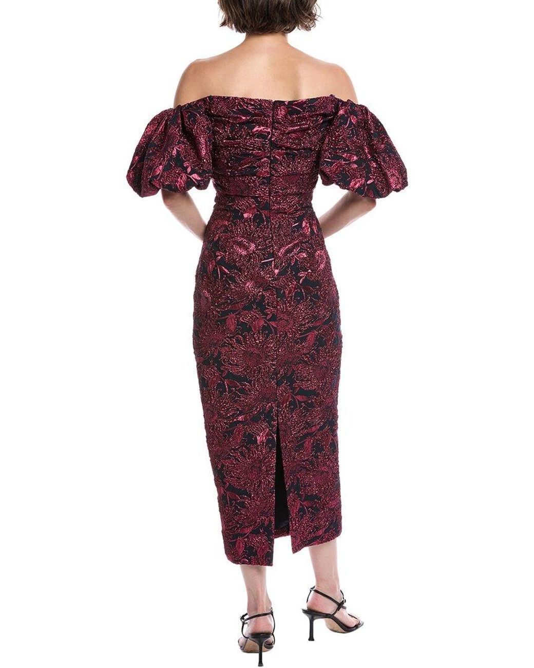 Lela Rose Red Metallic Jacquard Cocktail Dress