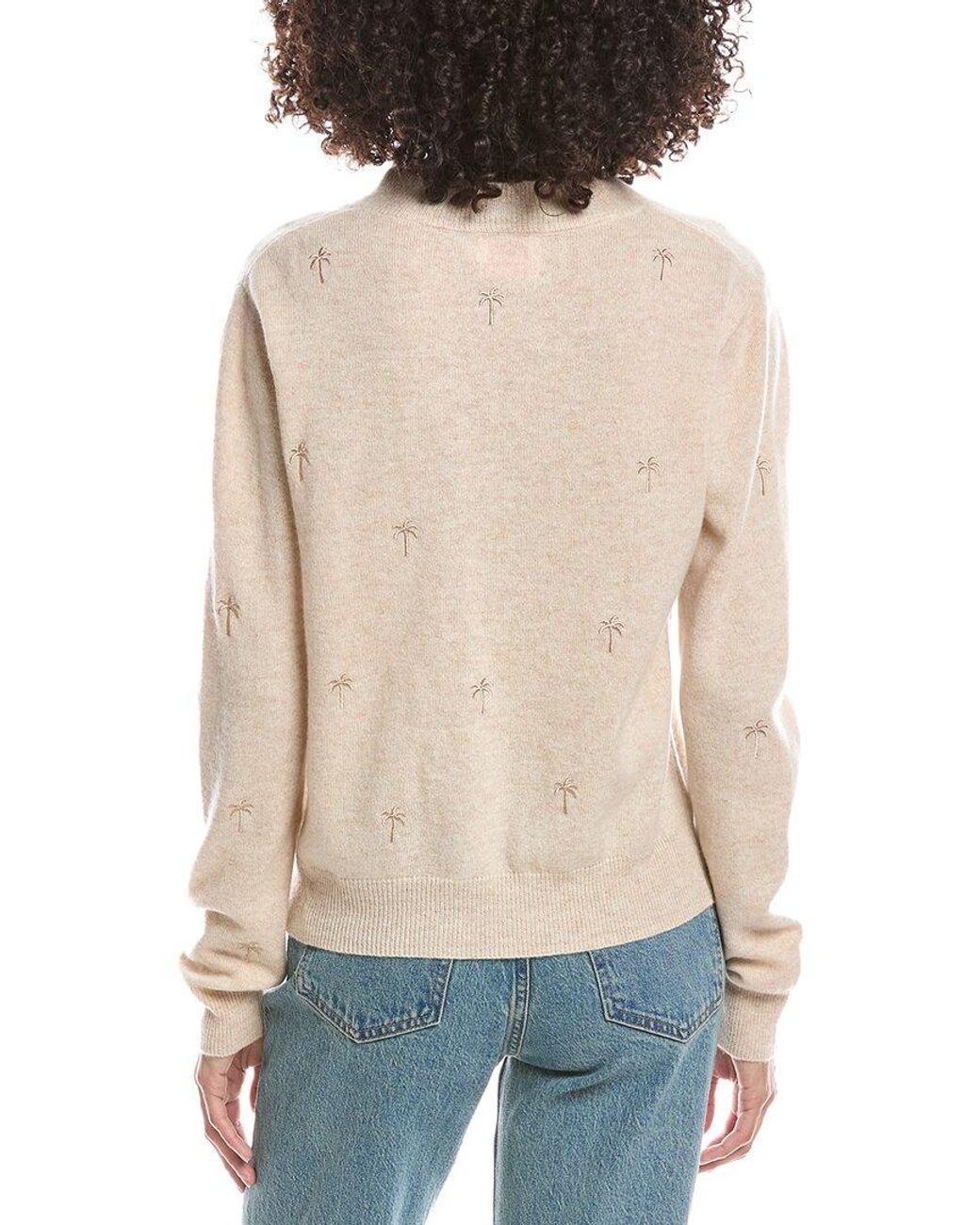 Brodie Cashmere Natural Embroidered V-Neck Cashmere Sweater