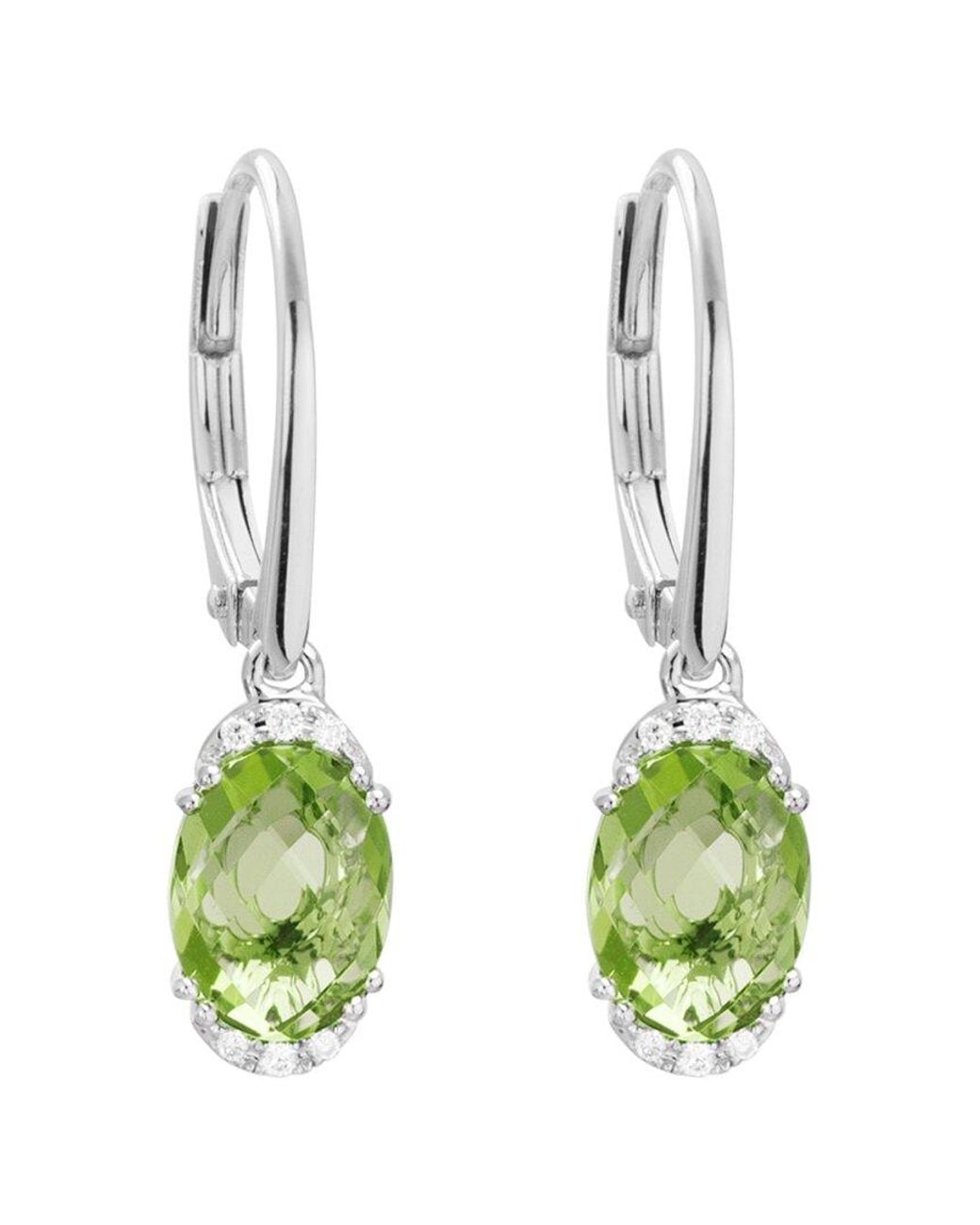 Diamond Select Cuts Green 14k Diamond .05 Ct. & 2.86 Ct. Peridot Earrings