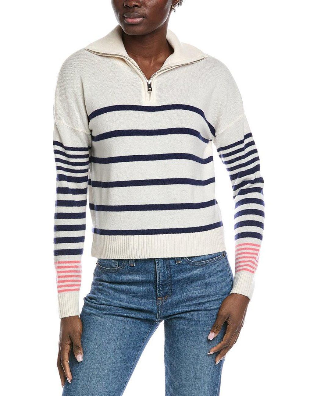 Brodie Cashmere White 1/4-Zip Wool & Cashmere-Blend Polo Sweater