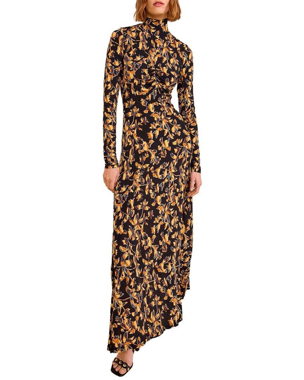 Ulla Johnson Multicolor Koa Jersey Ruched Front Turtleneck Dress