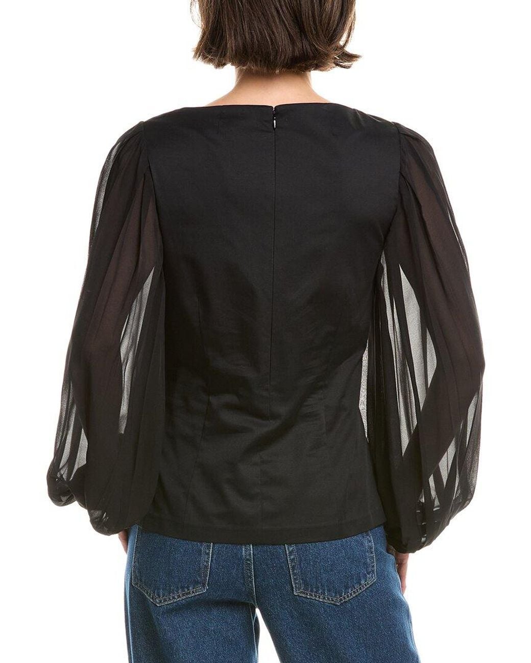 Rebecca Taylor Black Sheer Sleeve Top
