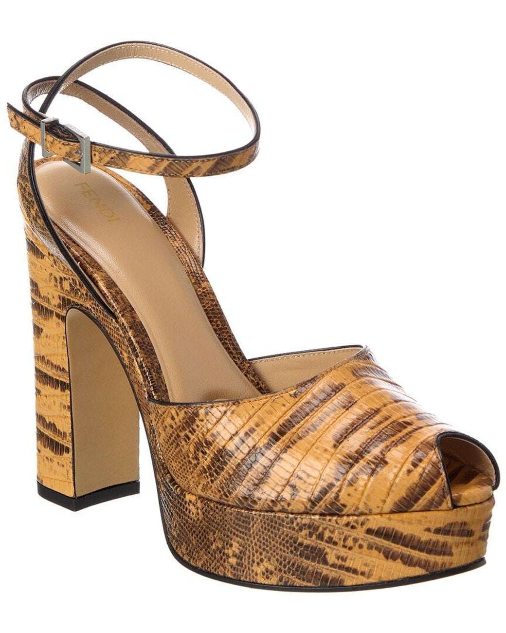 Fendi Brown After 9 Snake-Embossed Leather Platform Sandal