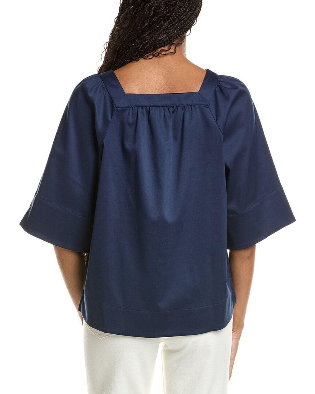 Foxcroft Blue Elbow-Sleeve Matte Top