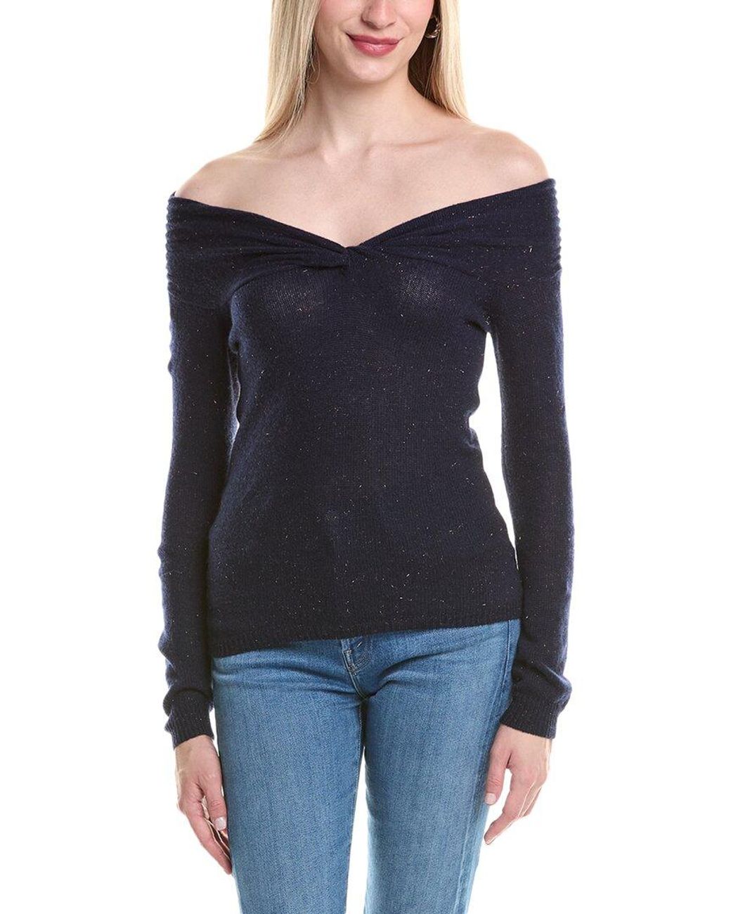 Autumn Cashmere Blue Off-The-Shoulder Cashmere Sweater