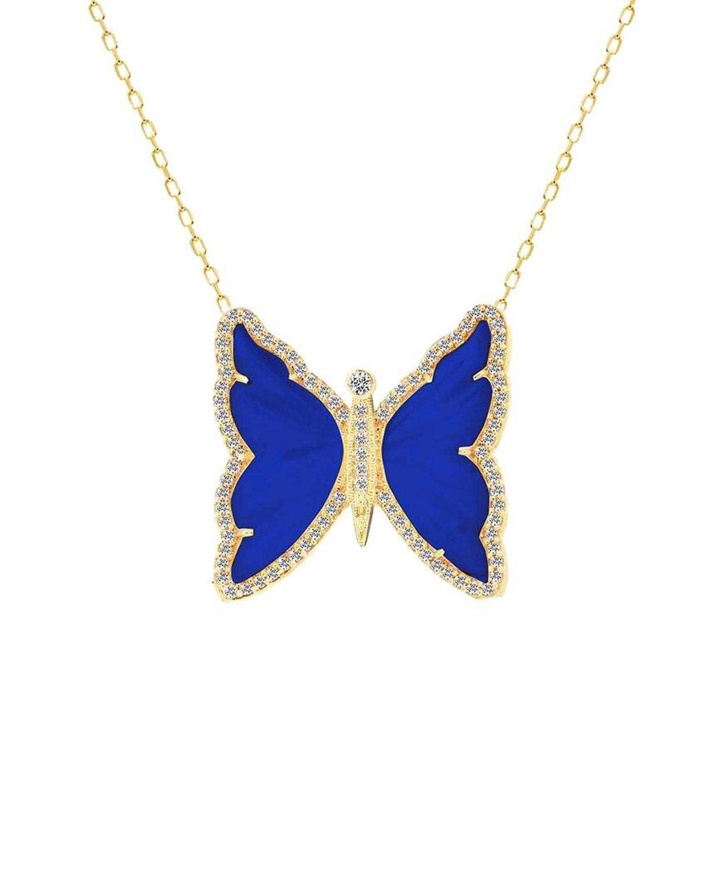 Gabi Rielle Blue 14k Over Silver Lapis Jade Cz Butterfly Necklace