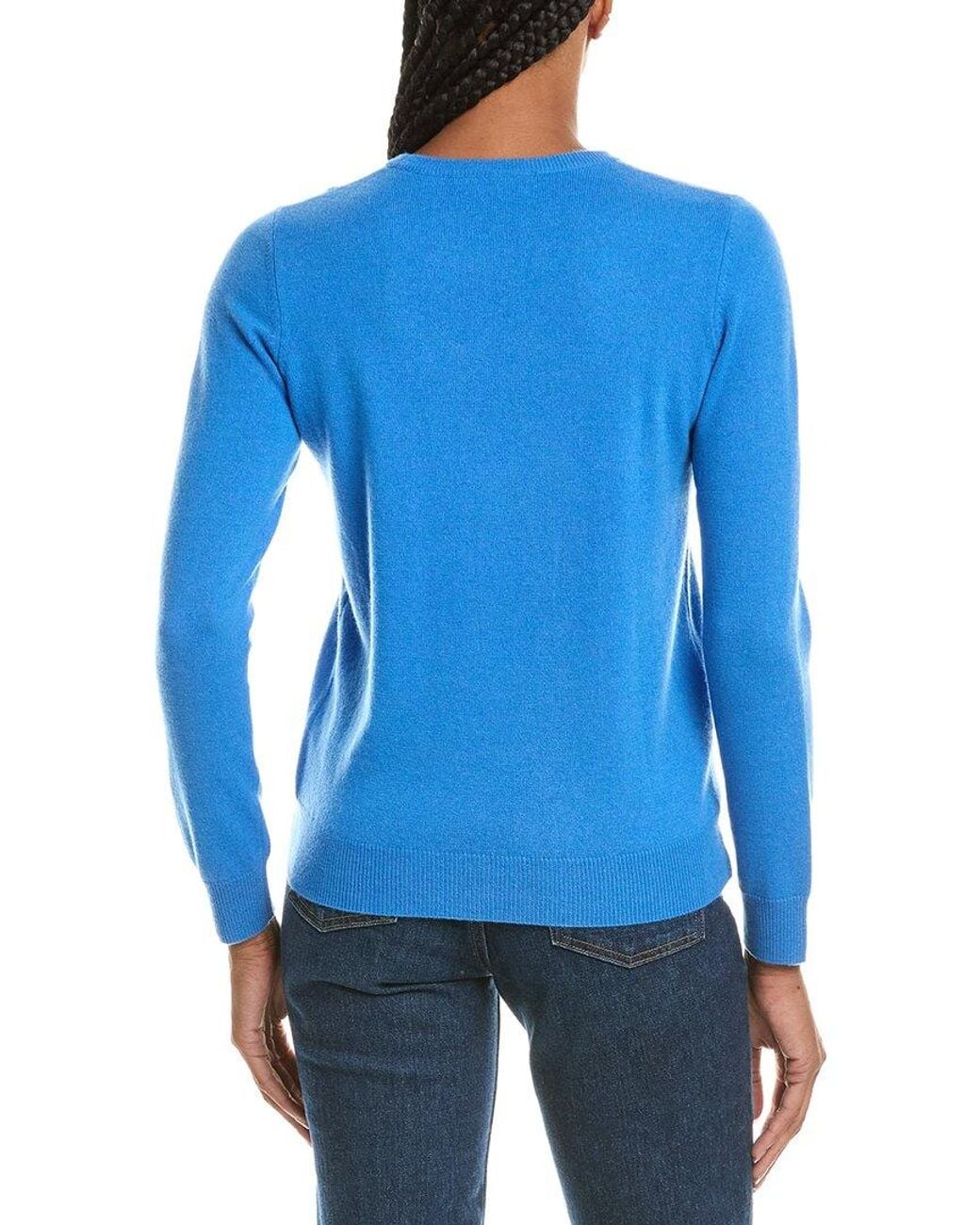 N.Peal Cashmere Blue Evie Classic Round Neck 100% Cashmere Sweater