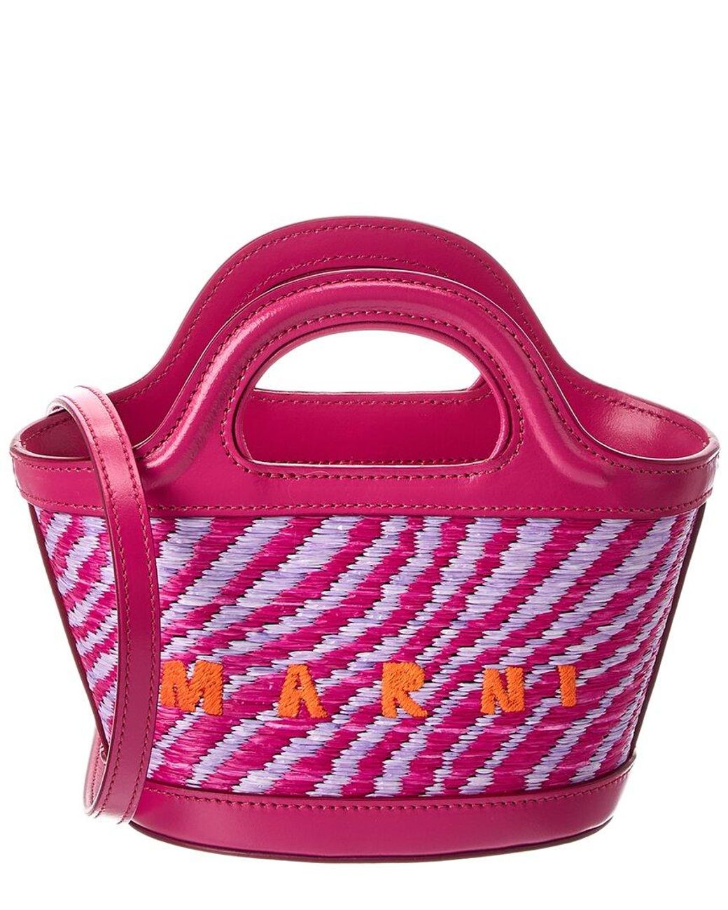 Marni Pink Tropicalia Mini Leather-Trim Tote