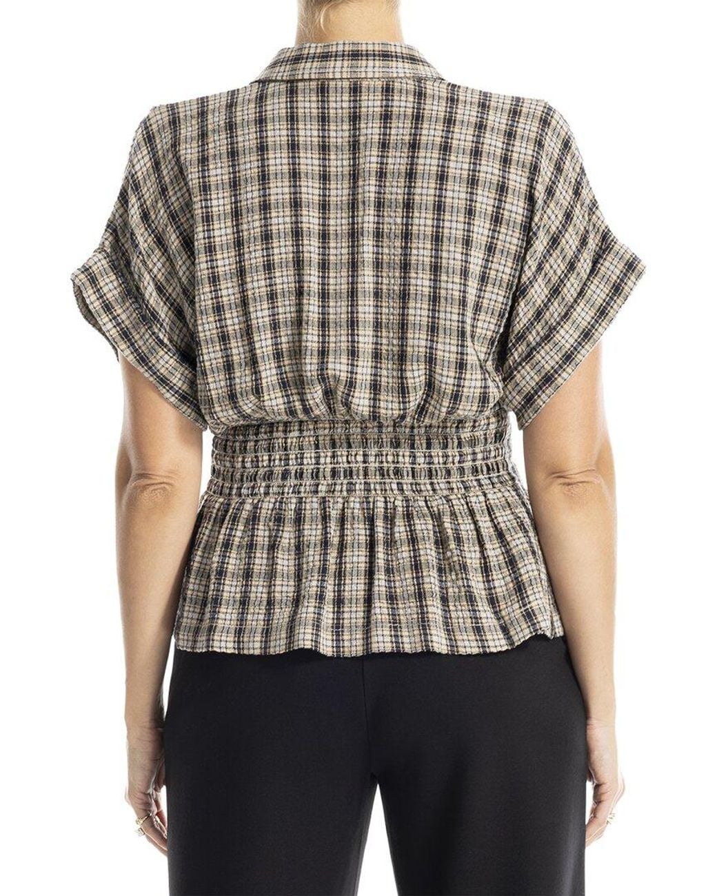 Max Studio Black Button Front Pintuck Blouse