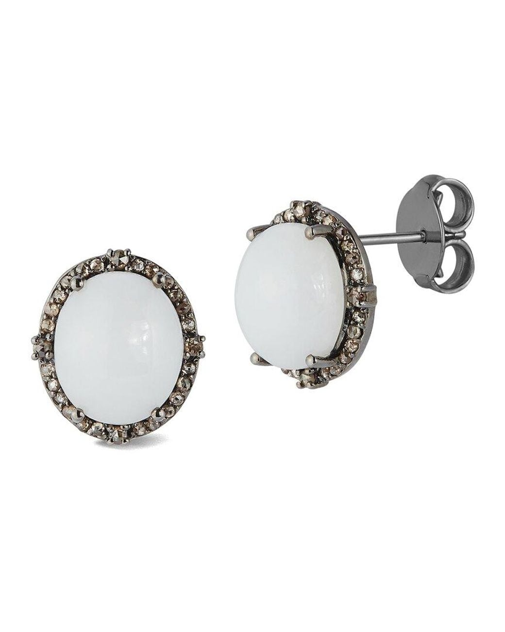 Banji Jewelry Multicolor Silver 10.50 Ct. Tw. Diamond & White Lace Agate Studs