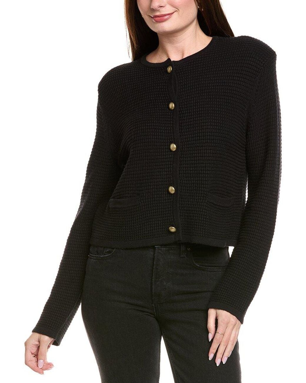 Hannah Rose Black Textured Crop Cashmere-Blend Jacket