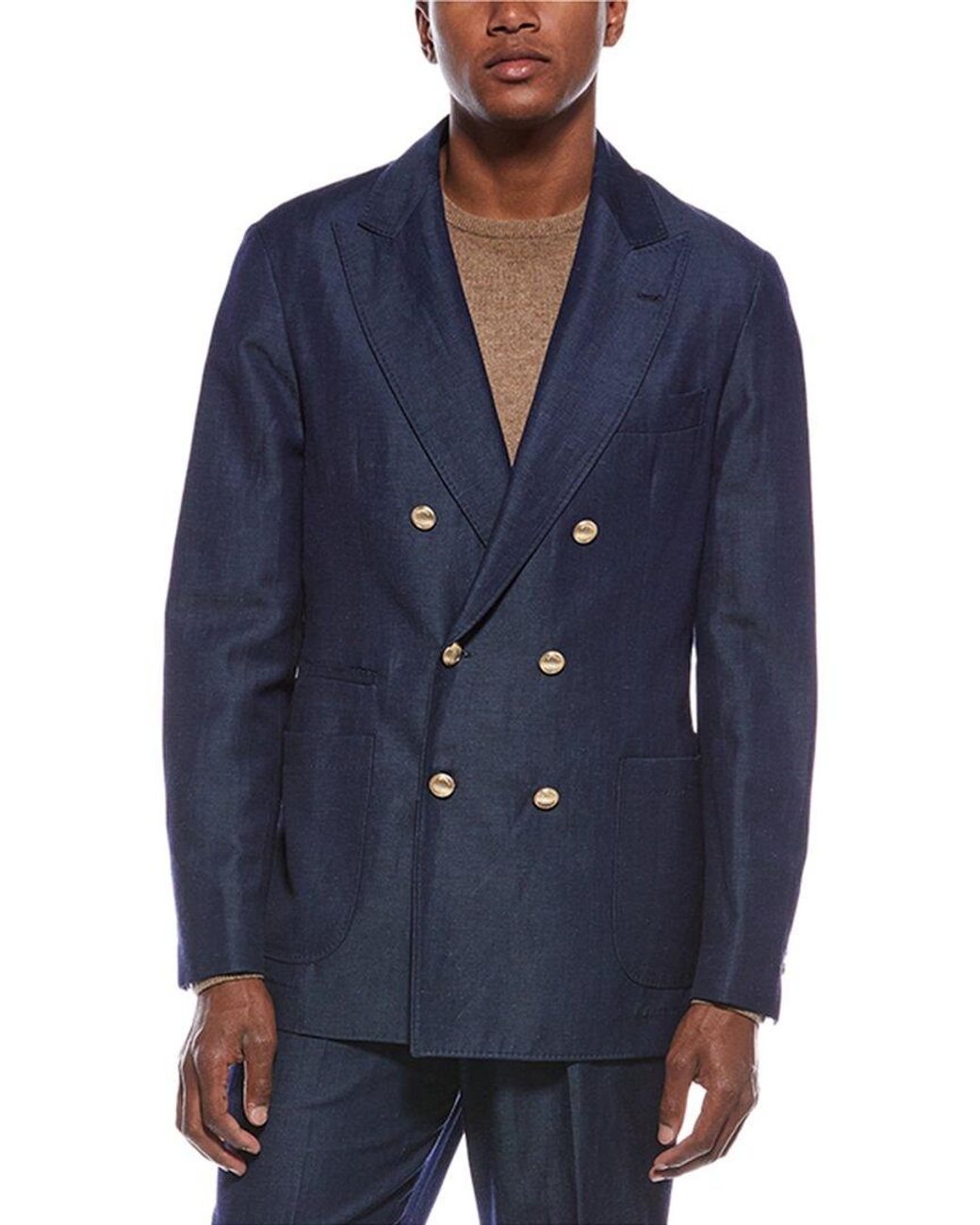 Brunello Cucinelli Blue Wool & Linen-Blend Blazer for men