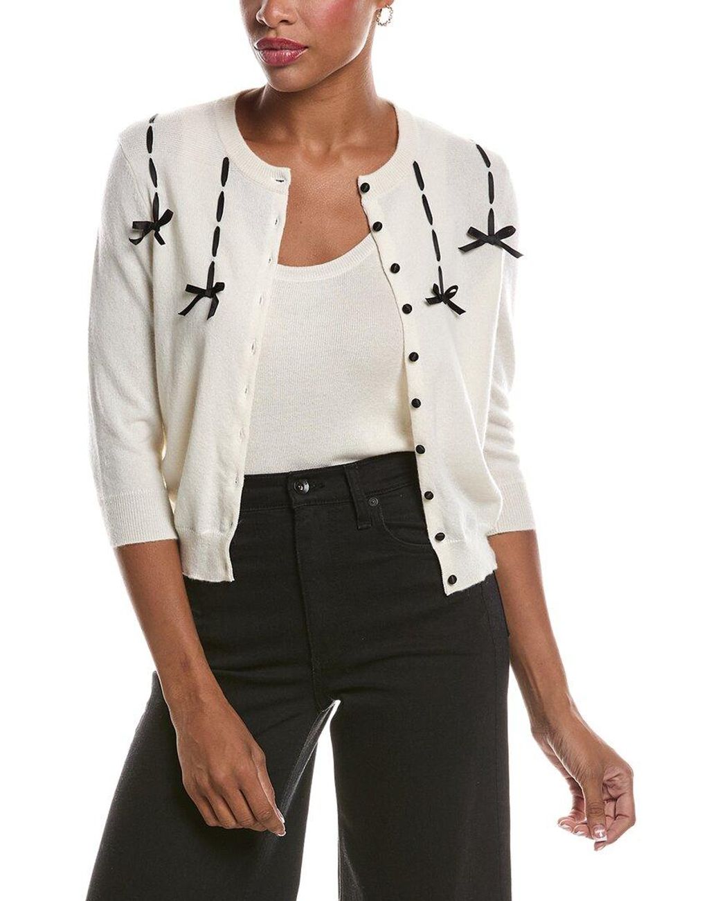 Autumn Cashmere White Ribbon 100% Cashmere Cardigan