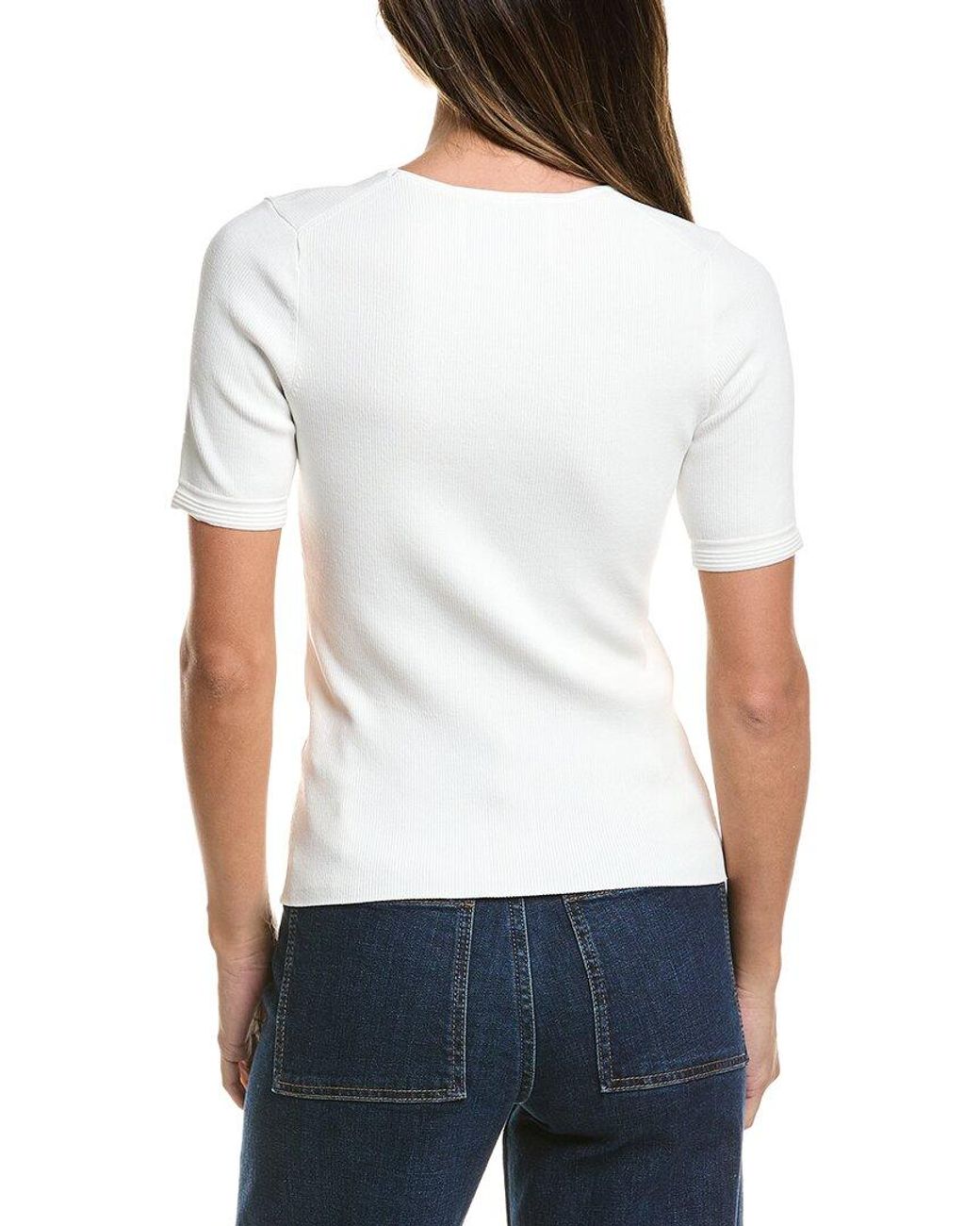 3.1 Phillip Lim White Compact Rib Short Sleeve V-Neck Top