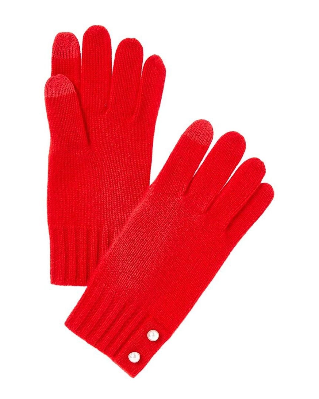 Phenix Red Pearl Button Cuff Cashmere Gloves