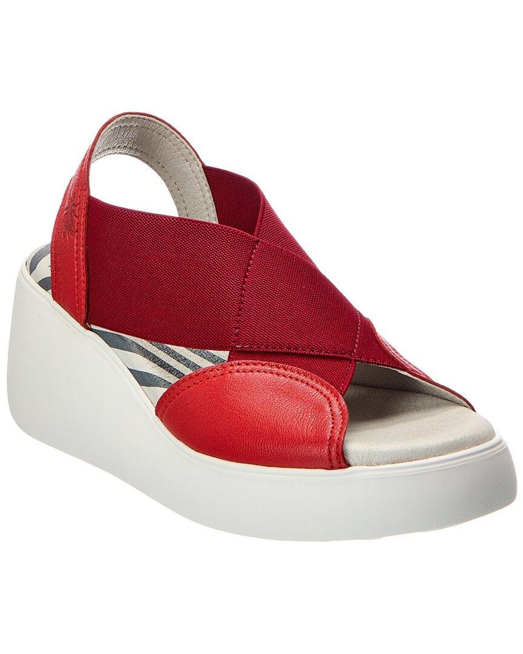Fly London Red Leather Wedge Sandal