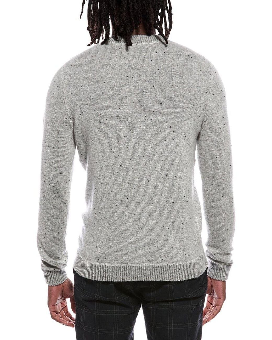 Autumn Cashmere Gray Reversible Coverstitch 100% Cashmere V-Neck Sweater for men