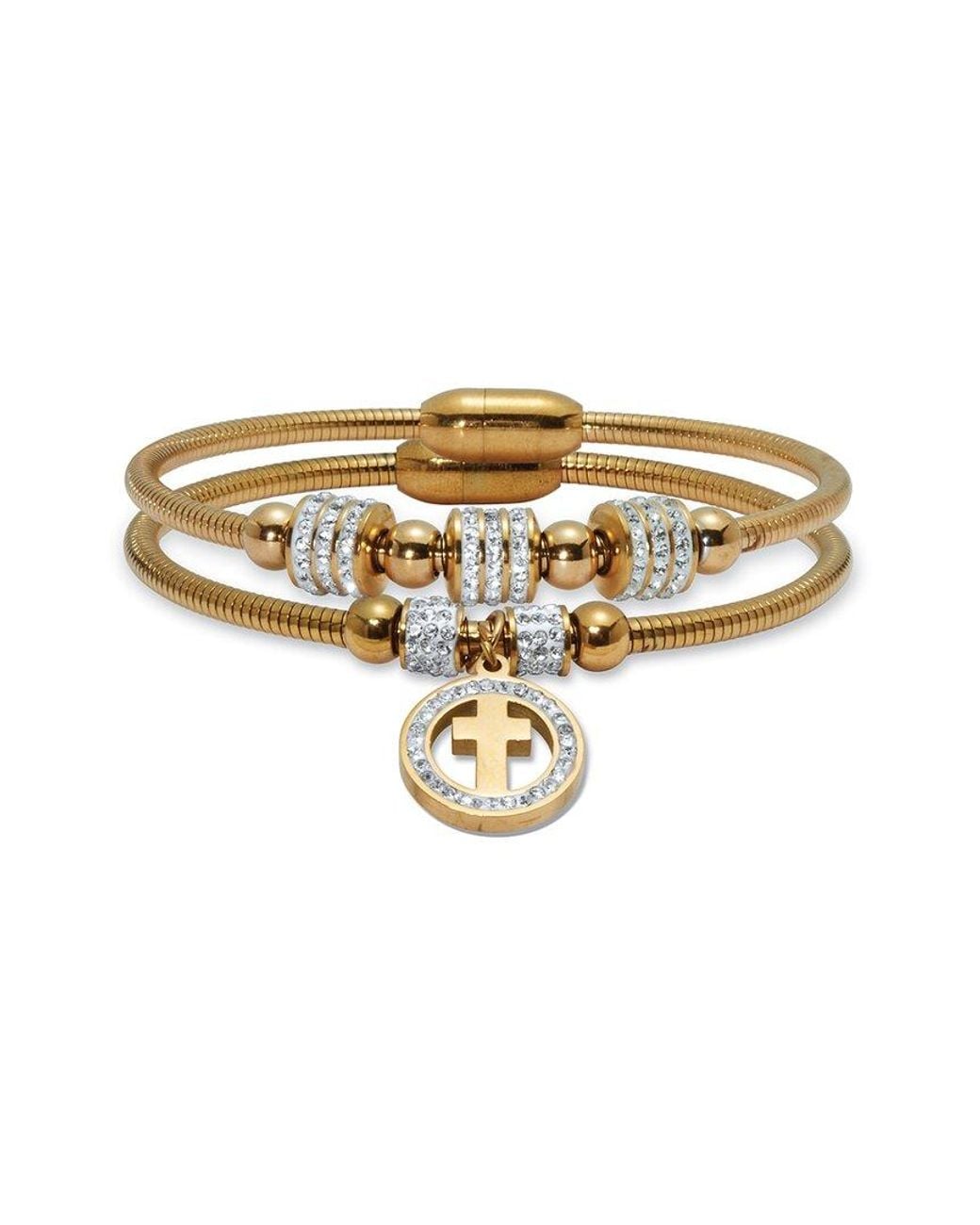 Palmbeach Jewelry White Plated Stainless Steel Crystal Bracelet