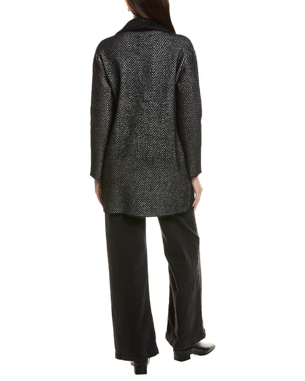 NVLT Black Mid-Length Double Breasted Chevron Blazer Coat
