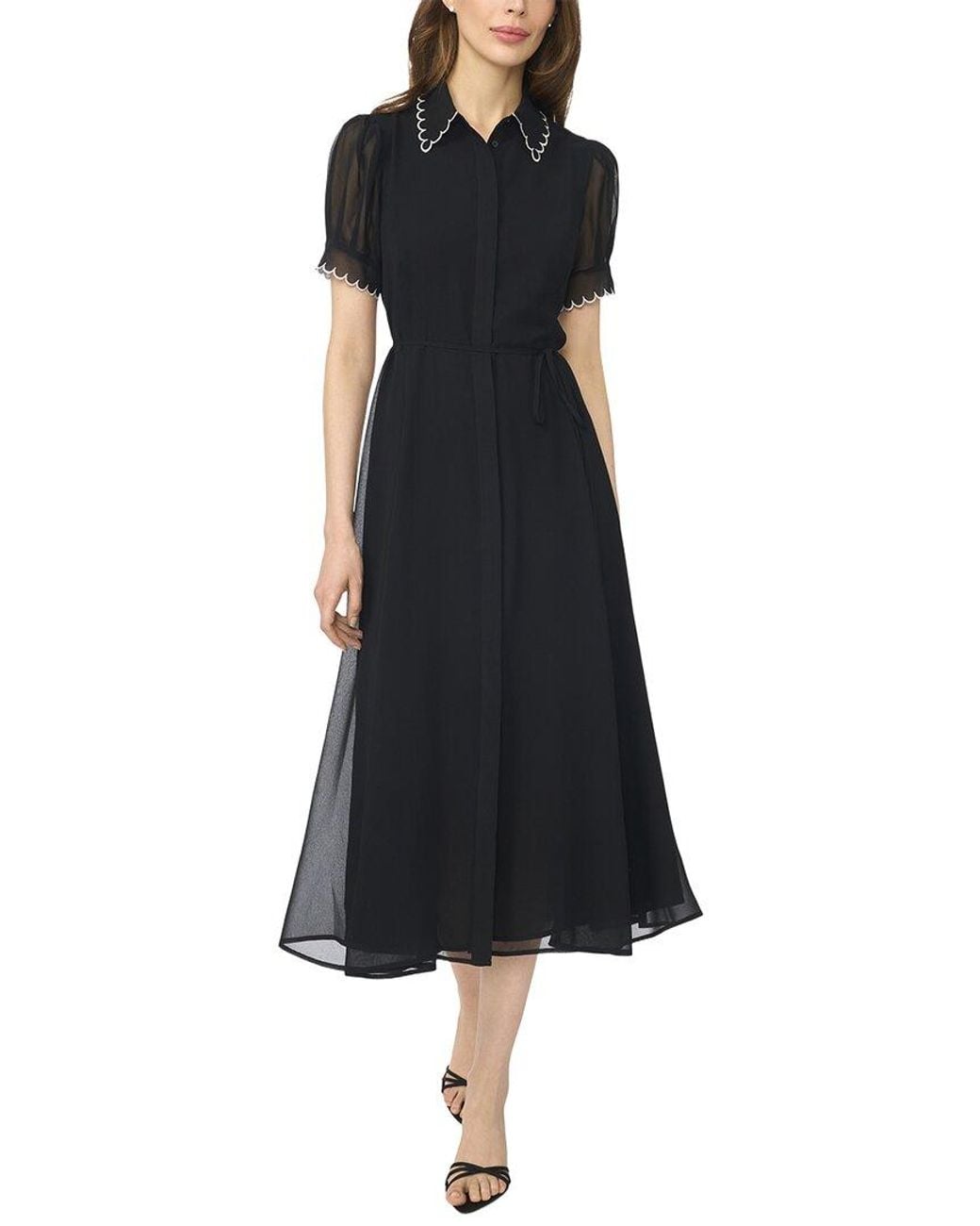Cece Black Contrast Stitch Scallop Midi Dress