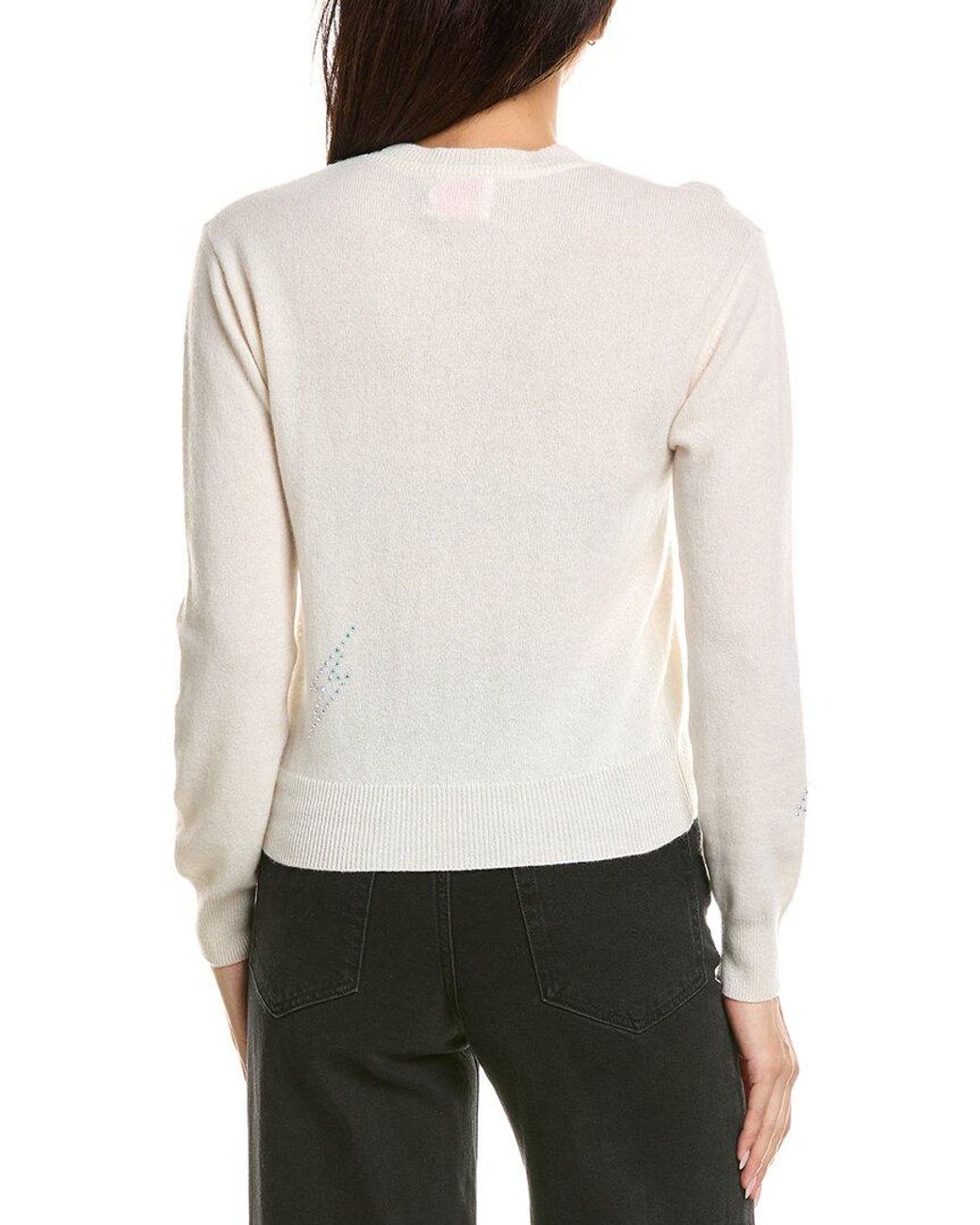 Brodie Cashmere Gray Hazel Hot Fix Bolt Crewneck 100% Cashmere Sweater