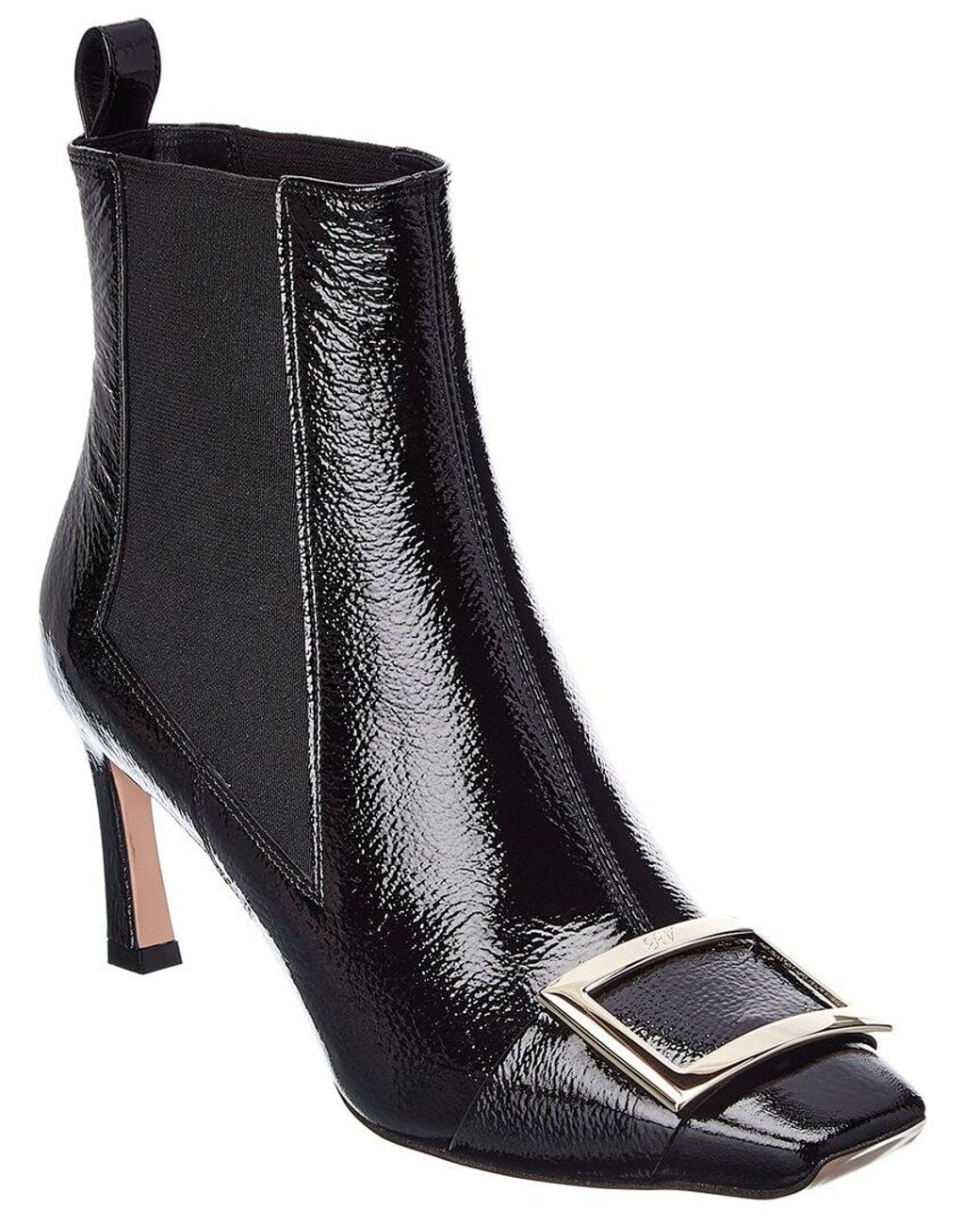Roger Vivier Black Trompette Patent Chelsea Bootie