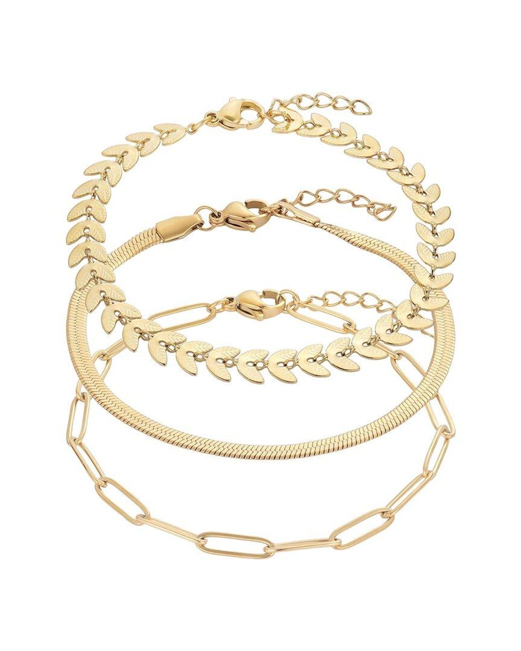 Adornia White Tarnish Resistant 18K Plated Set Of Three Adjustable Chain Bracelets