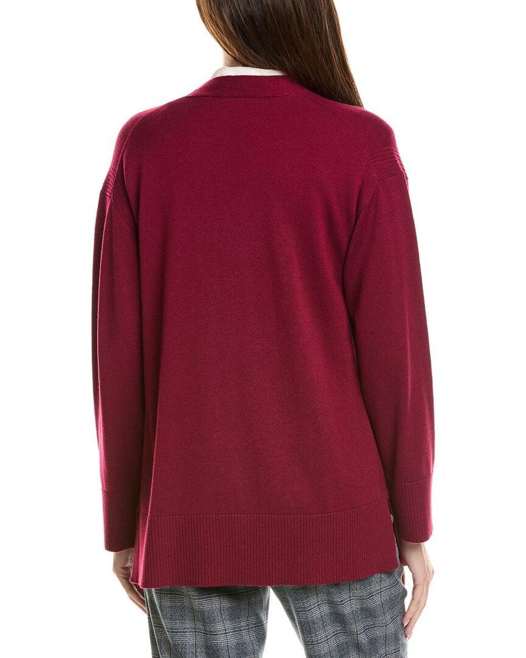 Jones New York Red Side Slit Wool-Blend Cardigan