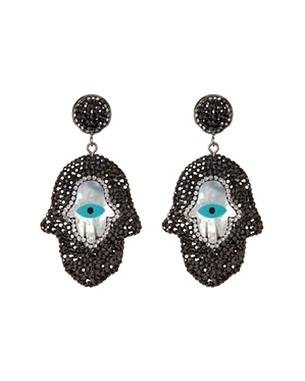 Eye Candy LA Black Pave Crystal Hamsa Earring