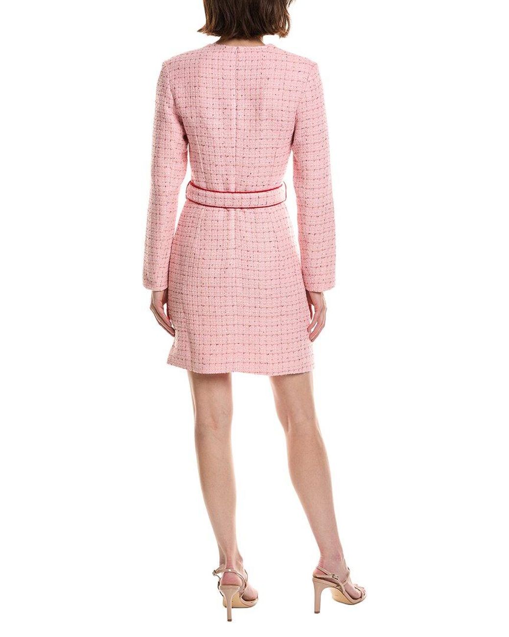 Pascale La Mode Pink Belted Tweed Sheath Dress