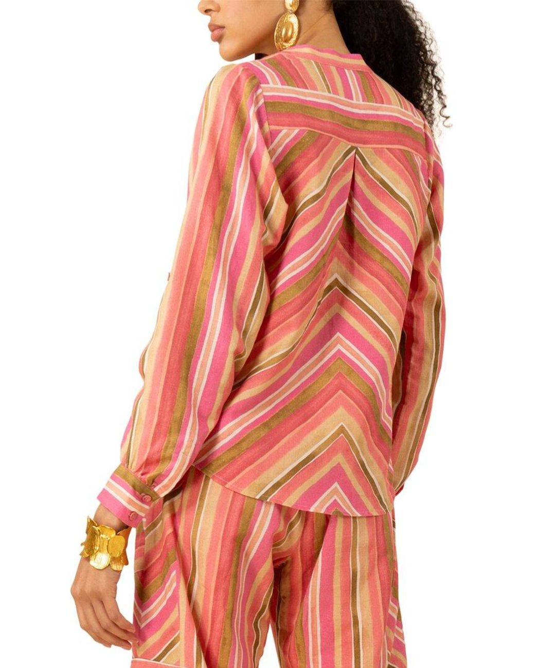 Hale Bob Red Karla Long Sleeve Linen Top