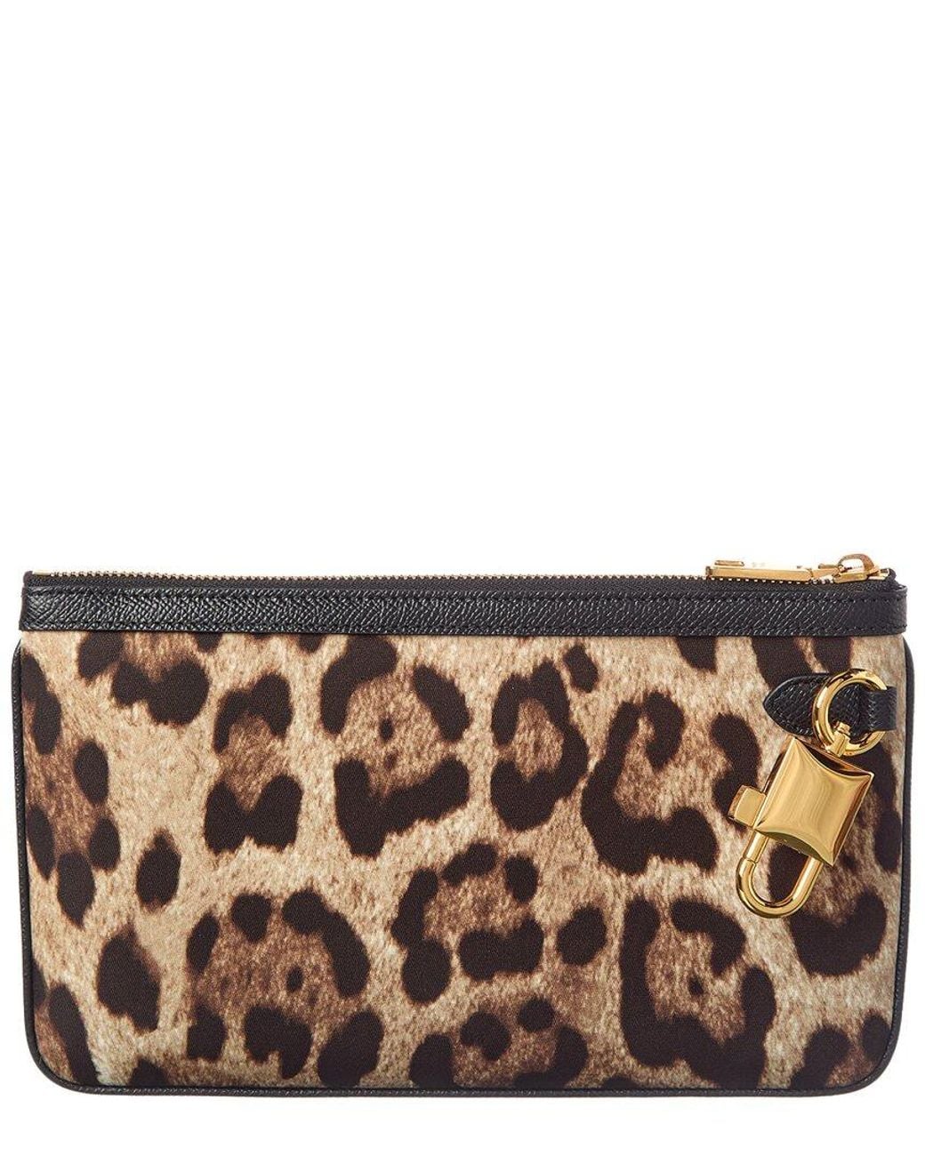 Dolce & Gabbana Brown Satin & Leather Pouch