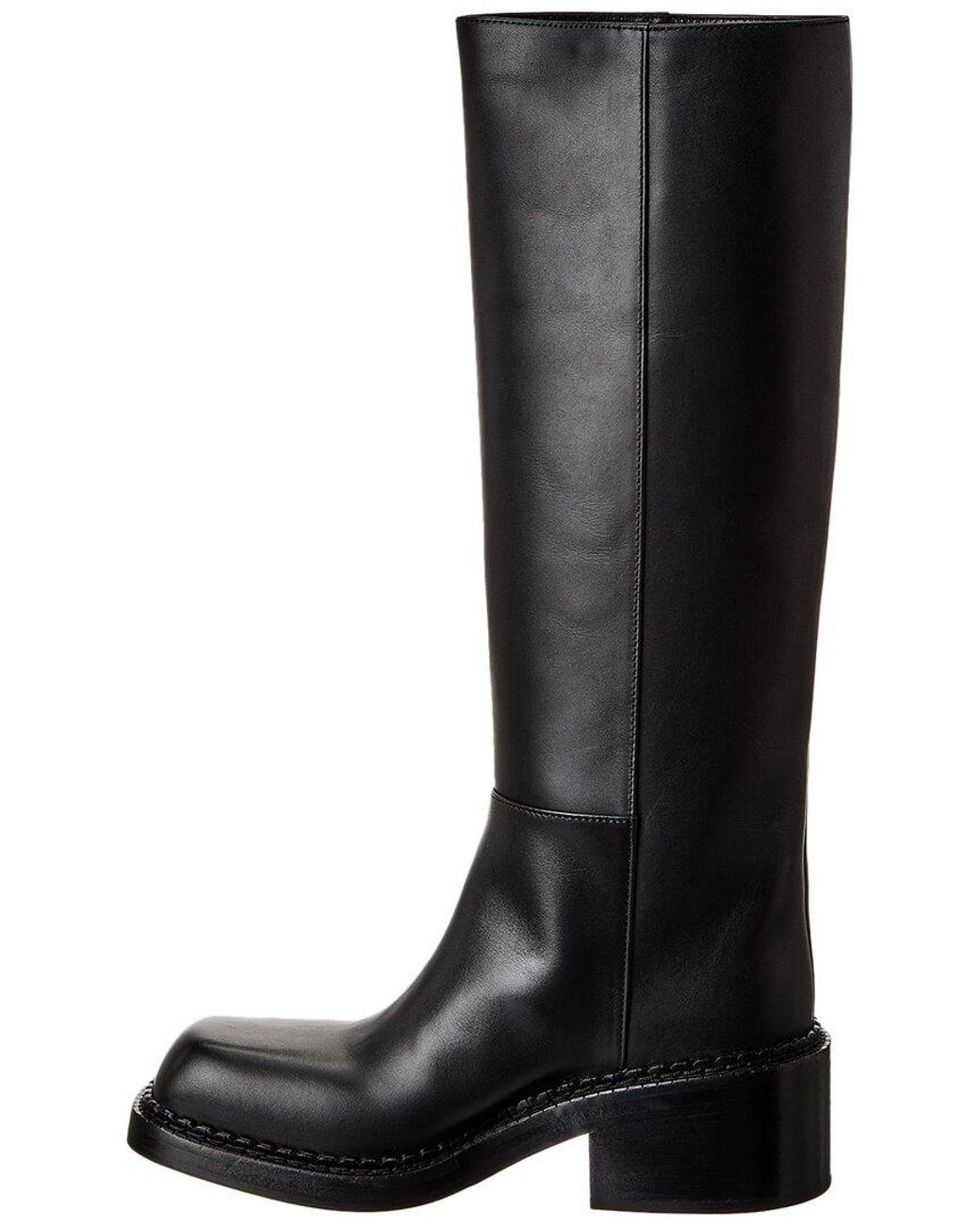 Prada Black Peggy Leather Knee-High Boot