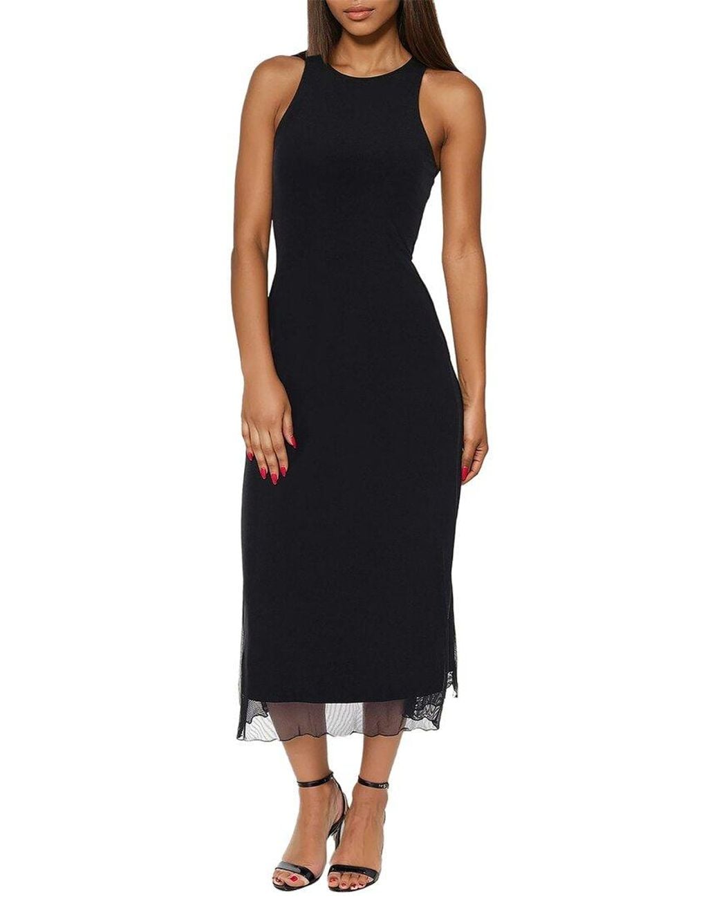 Bebe Black Power Mesh A-Line Maxi Dress