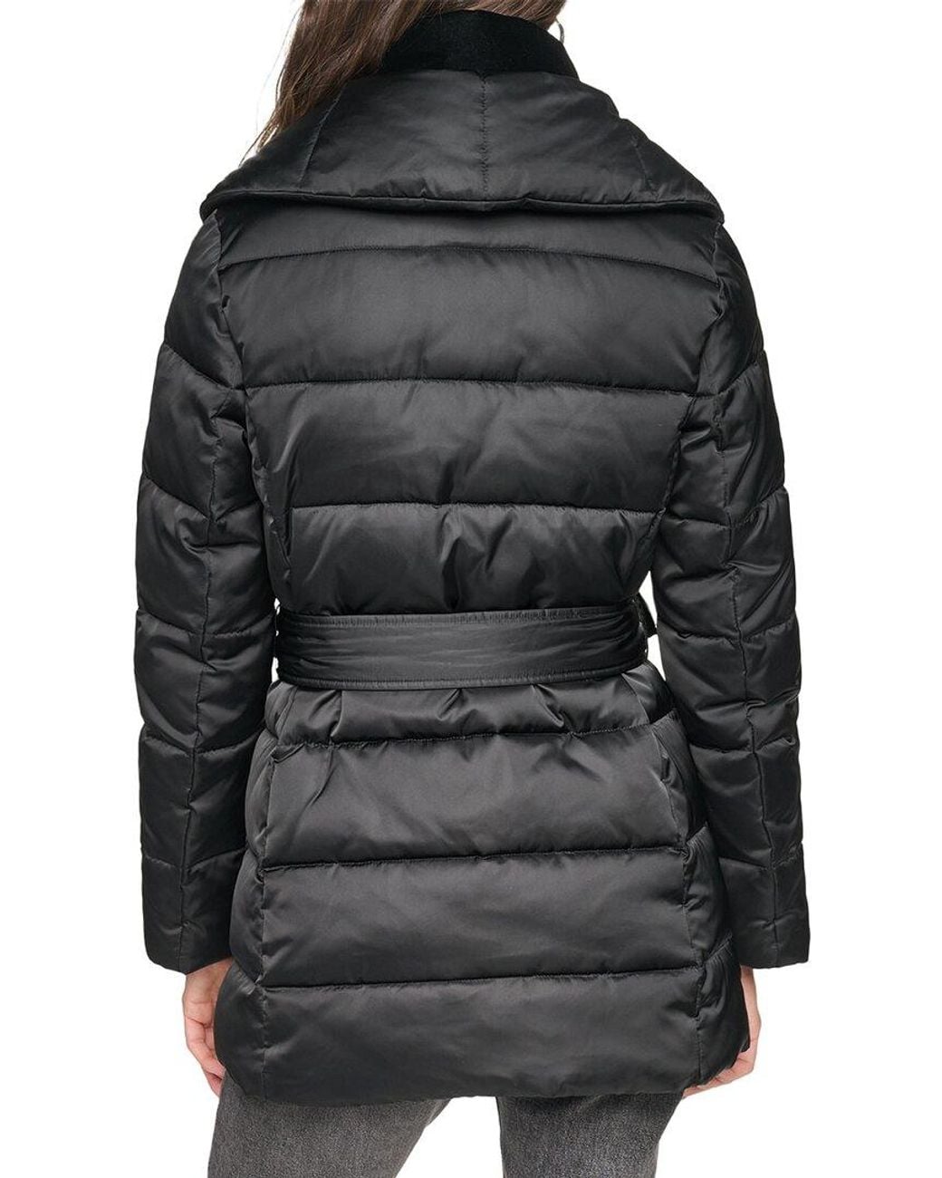Andrew Marc Black Zamora Shawl Collar Belted Puffer Coat