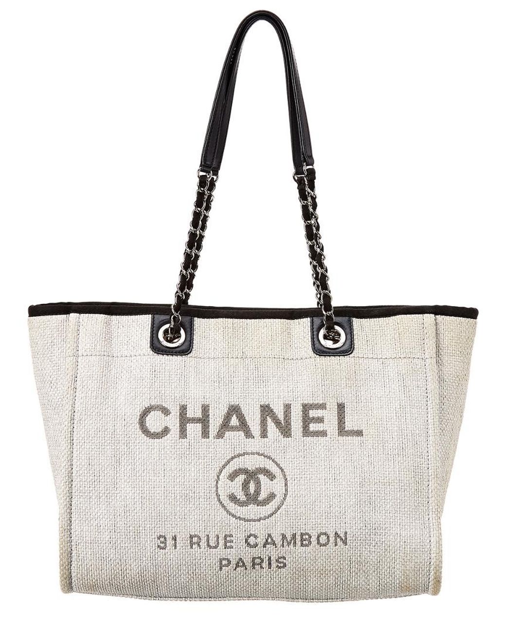 Chanel Light Grey Canvas Large Deauville Tote in Gray | Lyst