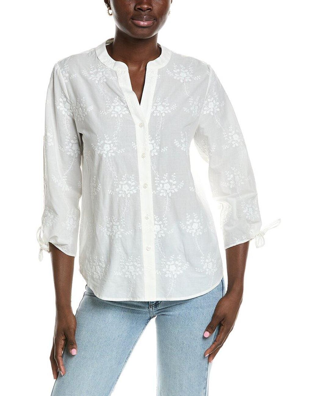 Jones New York White Y-Neck Blouse