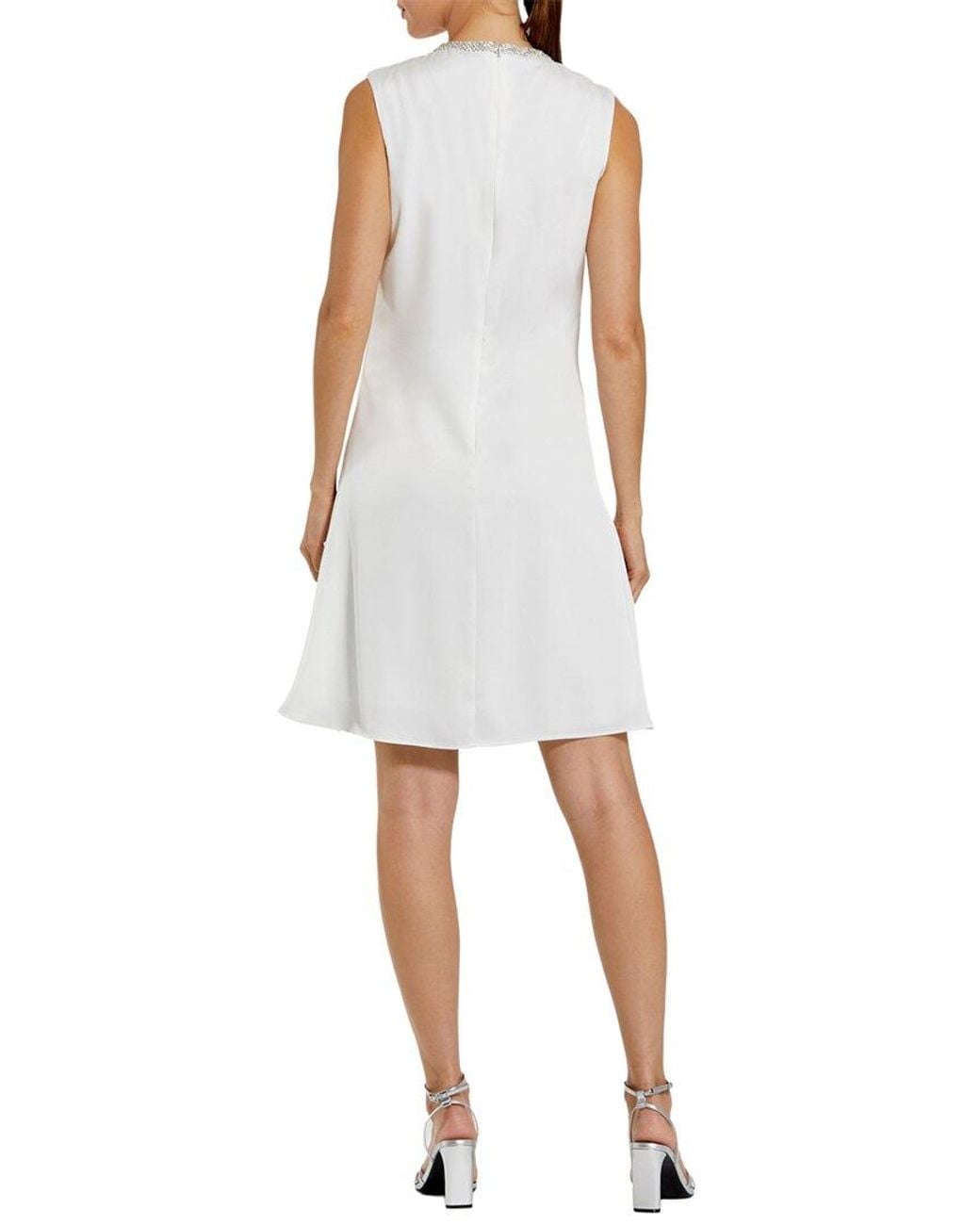 Mac Duggal White Rhinestone Neckline Draped Mini Dress