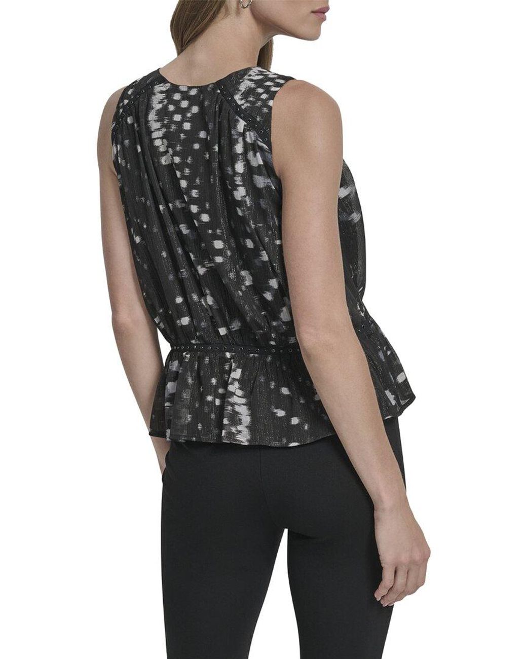 DKNY Black V-Neck Peplum Top