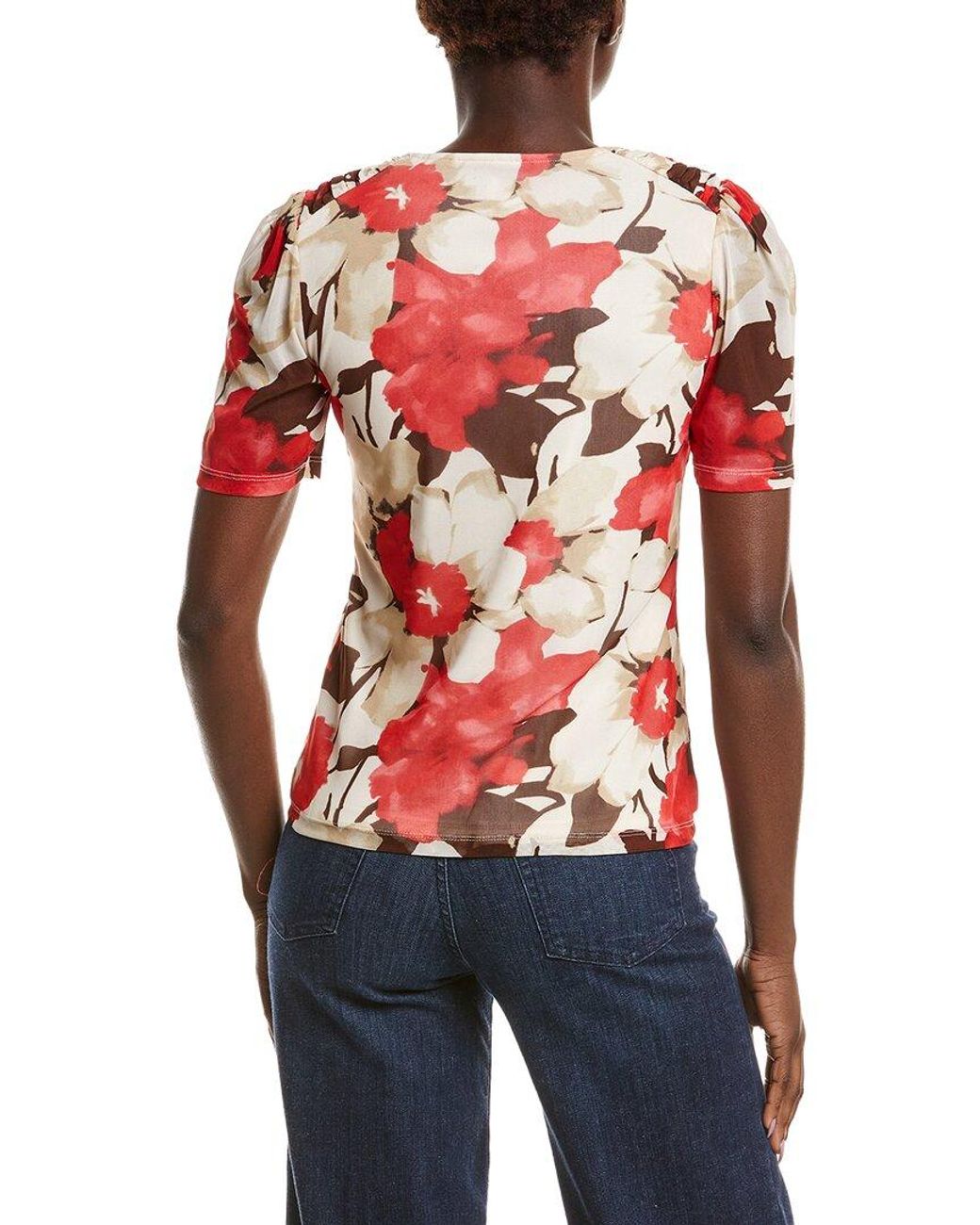 Anne Klein Red Printed Mesh Top