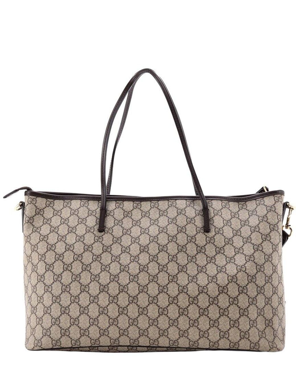 Gucci Brown Gg Coated Canvas & Leather Convertible Zip Tote Large (Authentic Pre-Loved)