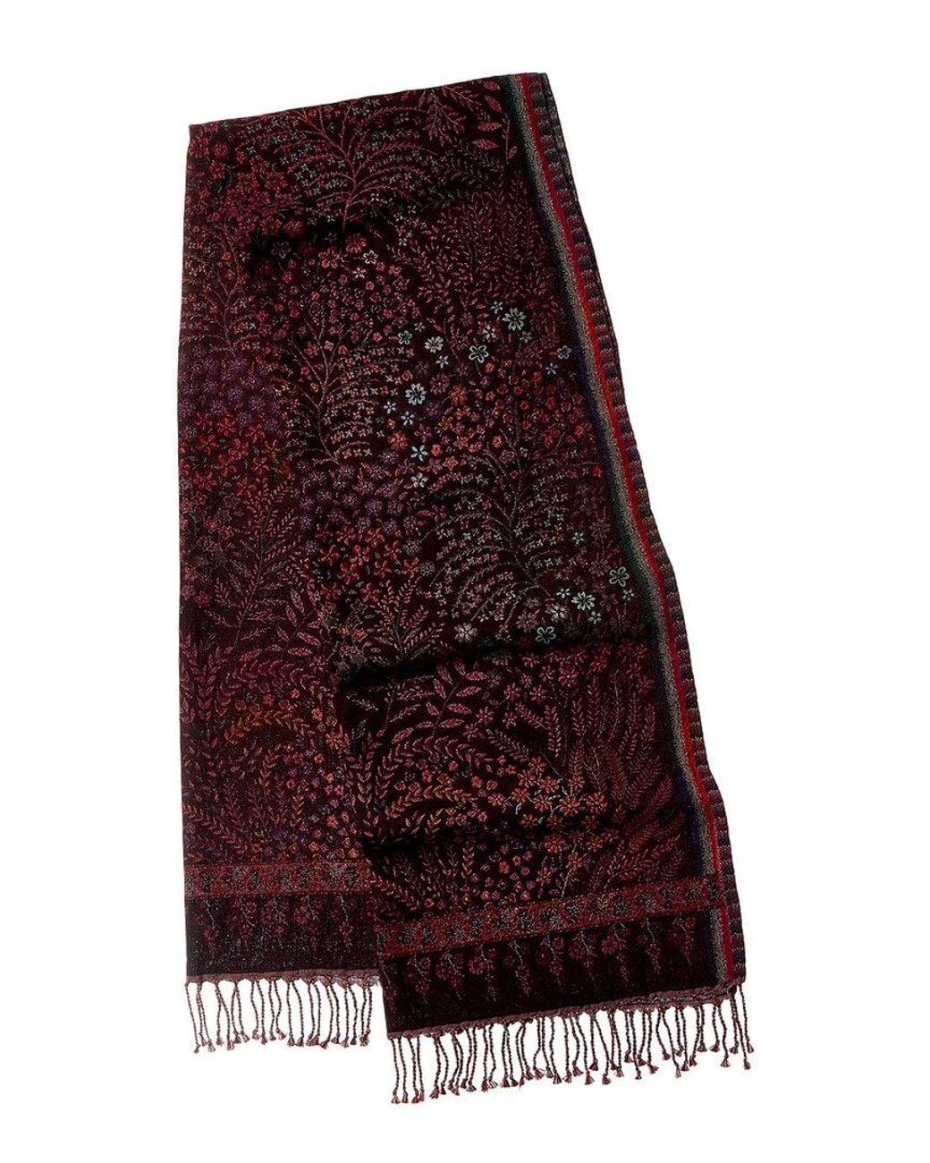 Saachi Purple Floral Reversible Tassel Wool-Blend Scarf
