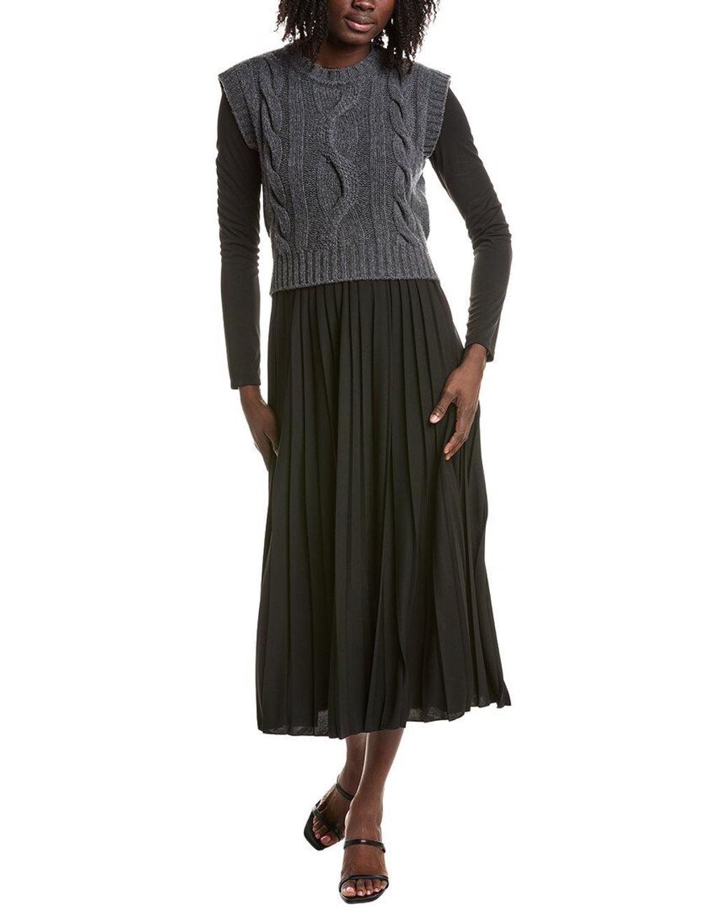 Max Mara Black Weekend Ebro Twofer Wool Midi Dress