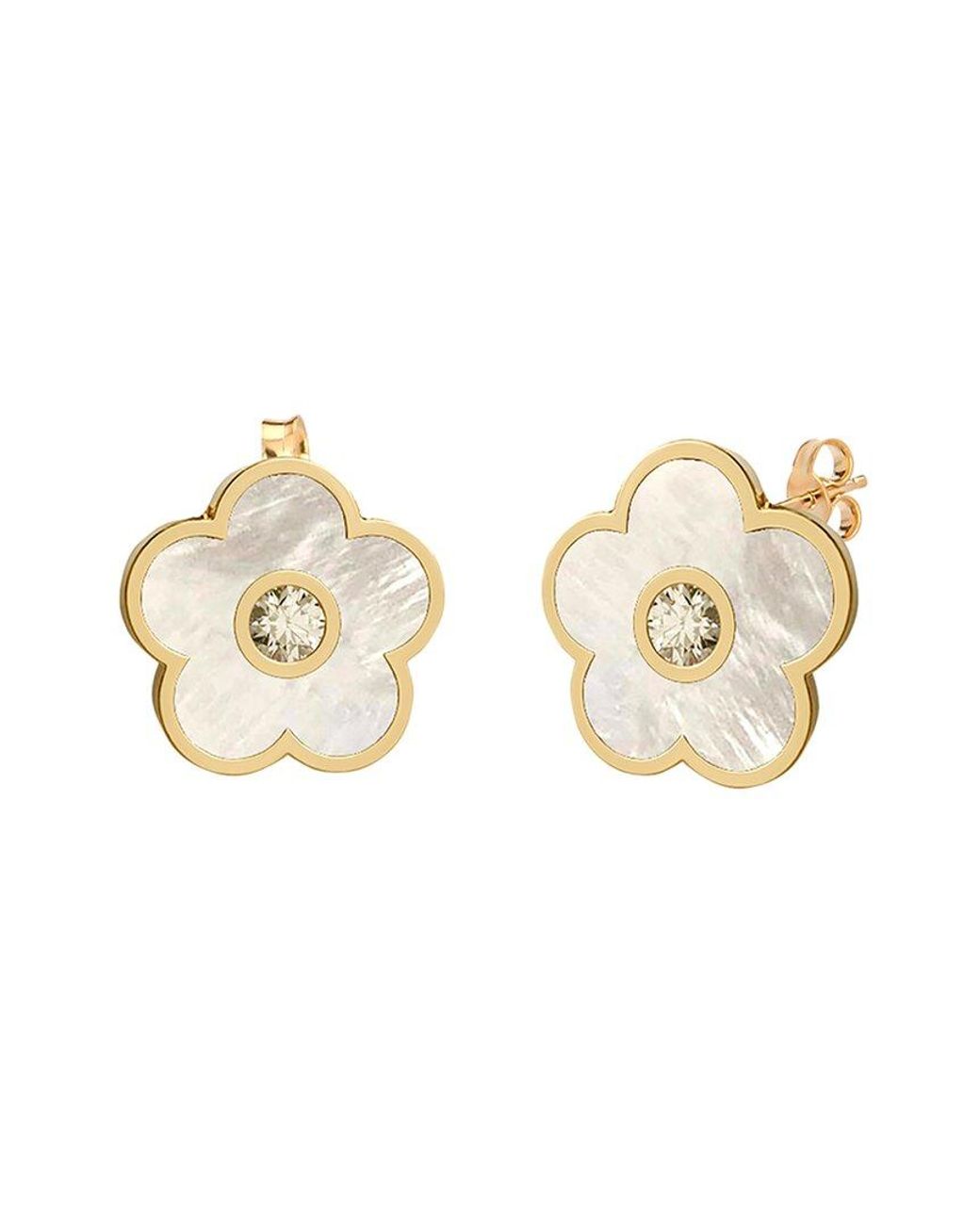 Gabi Rielle Natural 14K Over Pearl Cz Flower Earrings