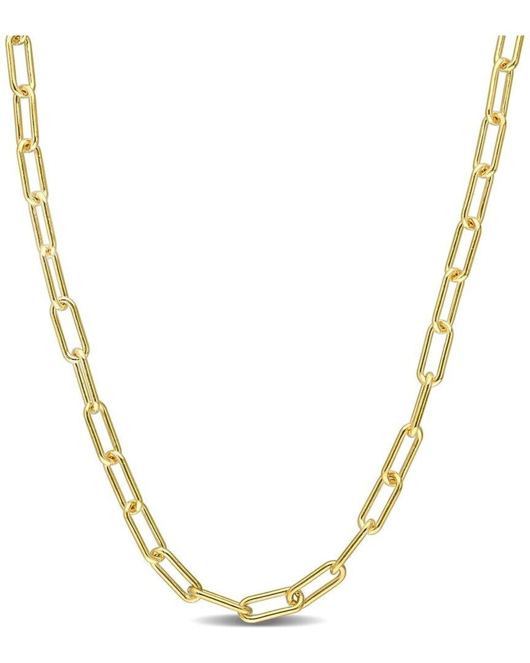 Italian Silver Metallic 18K Over Polished Paperclip Chain Necklace