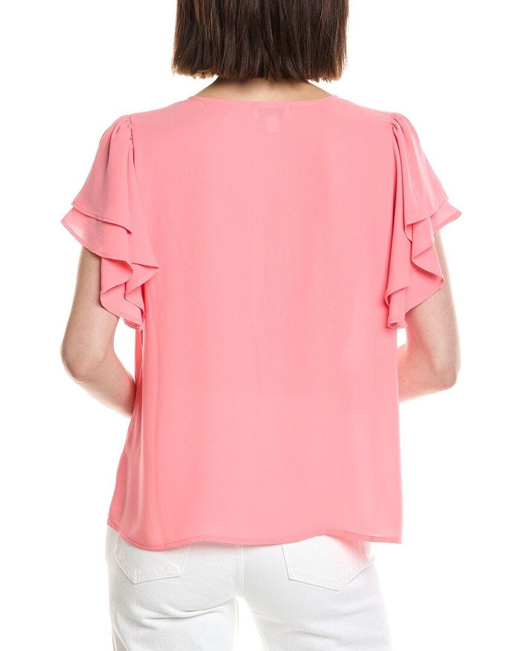 Cece Pink Double Flutter Shirred Shoulder Blouse